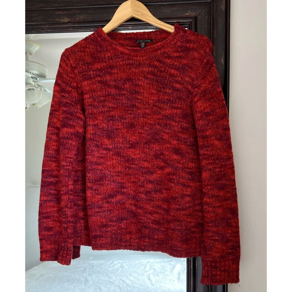 Eileen Fisher Red Wool Silk Sweater Medium - Picture 2 of 6